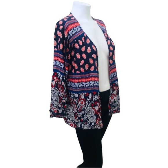 Xhilaration Women open front rayon top print floral red blue SIZE XS - Picture 4 of 8